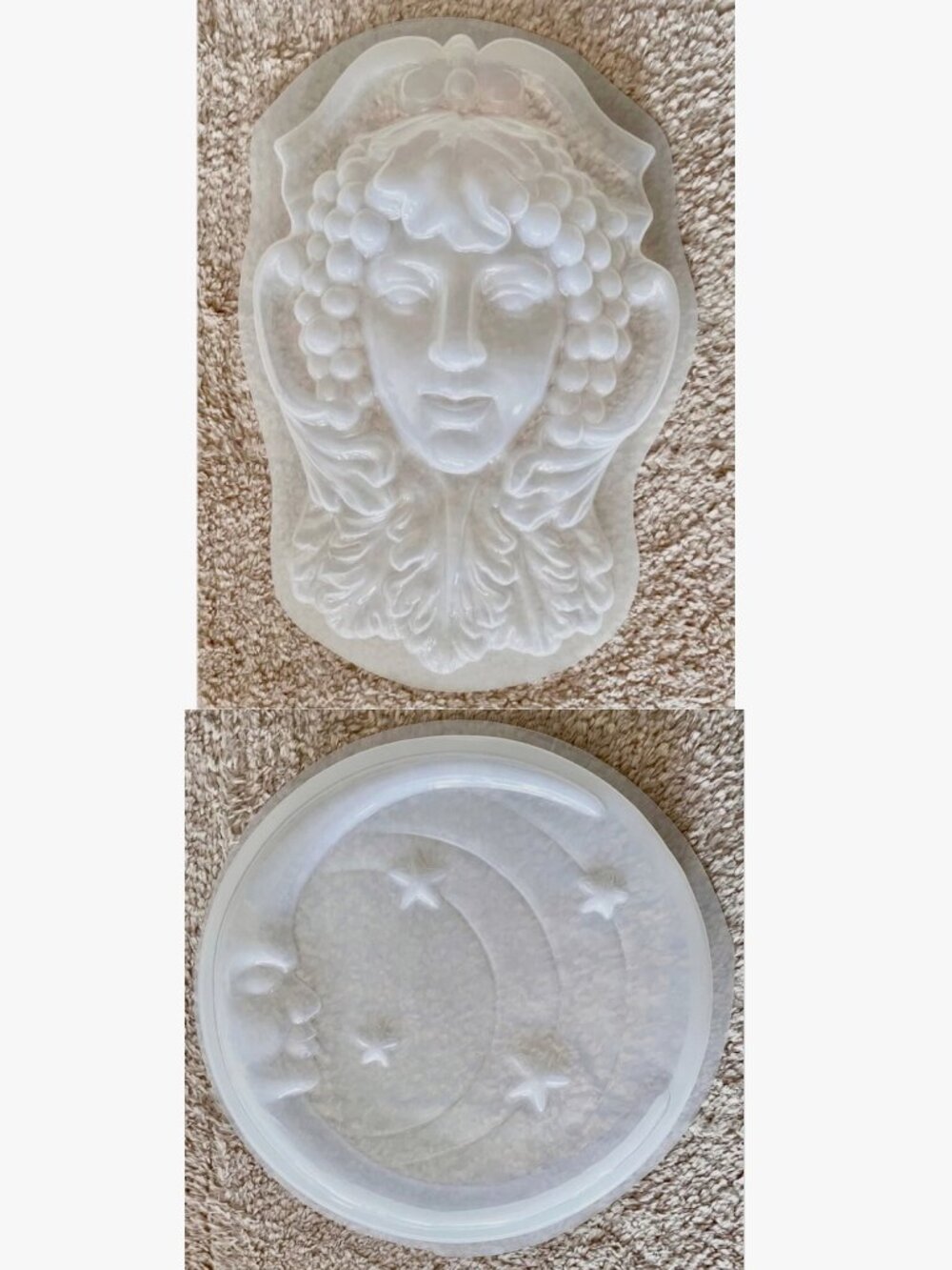 NEW 2 MOLD CREATIONS GREEN LADY 7028 + MOON & STARS 1117 CONCRETE STEPPING STONE